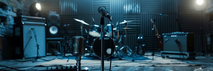 Aufkleber - A recording studio filled with microphones and sound equipment, capturing the essence of creativity and musical innovation. Generative AI