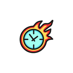 Poster - Clock in fire line icon. Watch, flame, burning. Hot time concept. Can be used for topics like deadline, urgent task, rush job