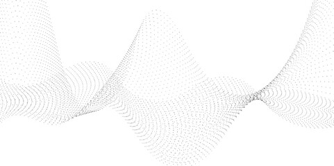 Poster - Flowing wavy dots particles wave pattern curve halftone gradient lines shape isolated on transparent background. Digital future technology concept, science, banner, template, business, music. Vector