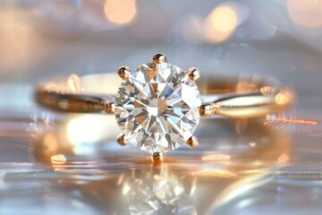 Poster - Closeup of a dazzling diamond ring with dreamy bokeh, radiating luxury and romance