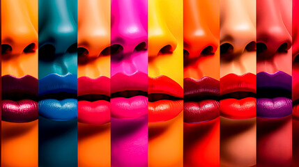 Canvas Print - A series of colorful lips with different shades of lipstick