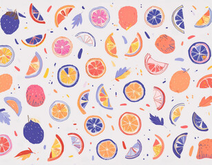 summer fruit outline slice texture, hand drawn illustration and vector realistic icon design for textiles decorative pattern; 
