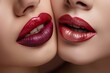 © anatolir - Macro shot capturing the sensual detail of two women's lips adorned in deep red lipstick