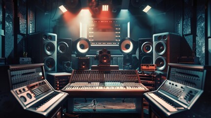 Aufkleber - A bustling recording studio filled with an array of cutting-edge sound equipment ready to capture the next big hit. Generative AI