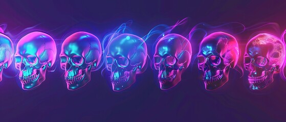 Wall Mural - abstract background with glowing skulls