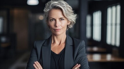 Wall Mural - middle-aged businesswoman with a subtle smirk, 