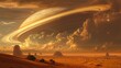 © indyntk - Dreamlike desert scene with a colossal Saturn in the sky, blending natural beauty with cosmic wonder
