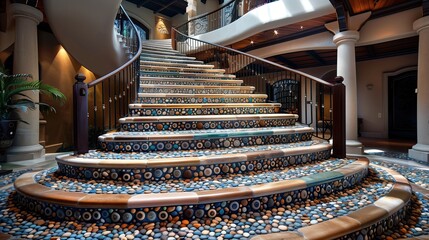 Wall Mural - a grand staircase with an elegant, curved design and a series of steps that feature a unique, pebble