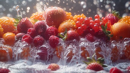 Wall Mural - Berry Blast: A Symphony of Splashing Fruits