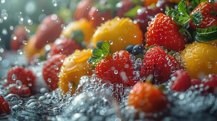 Wall Mural - Berry Blast: A Symphony of Splashing Fruits