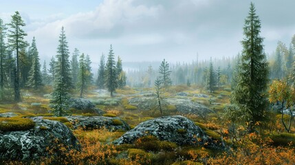 Scenic view of the forest tundra