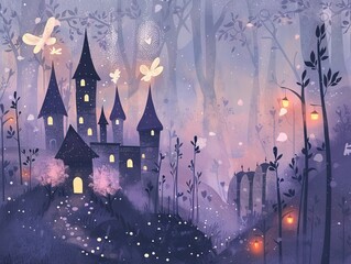 Wall Mural - Whimsical purple forest