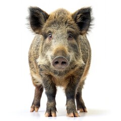 Small Pig Standing Against White Background. Generative AI