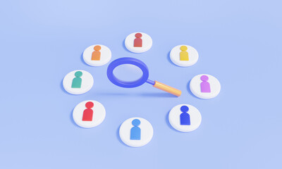 Poster - 3D magnifying target human resources select people performance best excellent focus group growth leadership brainstorming job teamwork successful. 3d rendering illustration