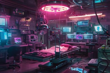 Poster - Hightech lab with vibrant neon lights and cuttingedge scientific equipment