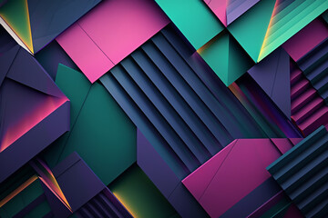 Wall Mural - colorful geometric background with stripes and shapes in dark blue, green, purple and pink colors