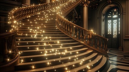 Wall Mural - a grand staircase with a railing that resembles a celestial constellation, each star emitting a soft