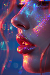 Poster - Lips with a holographic, shimmering finish reflecting different colors,