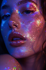 Poster - Lips with a holographic, shimmering finish reflecting different colors,