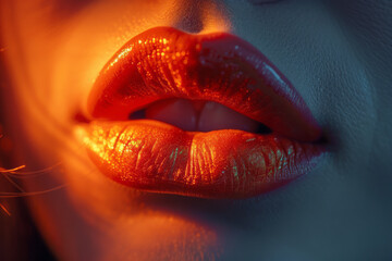 Poster - Lips shaped like a heart, with a soft, romantic glow,