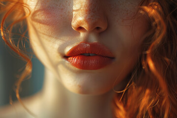 Poster - Lips shaped like a heart, with a soft, romantic glow,