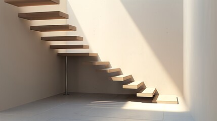 Wall Mural - a minimalist staircase with a single steel beam support and floating wooden steps