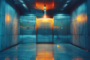 Poster - An elevator with a digital floor display that changes dynamically as it moves,