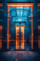 Poster - A high-tech elevator with a built-in AI assistant to provide information and assistance,