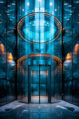 Poster - An elevator with a curved glass design, providing a futuristic aesthetic,
