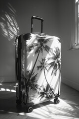 Poster - A suitcase with a simple outline of palm trees swaying in the breeze,