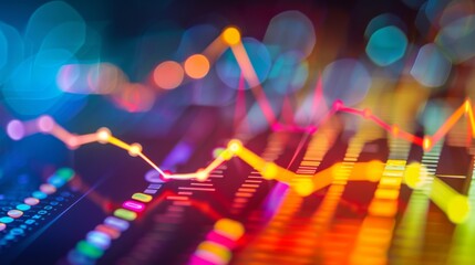 Poster - Close-up of a colorful line graph on a digital screen, depicting financial data trends and market analysis in a dynamic and visually appealing way