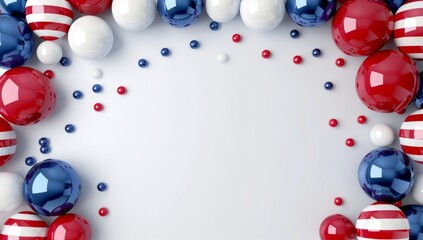 Wall Mural - USA flag and balloons for front background with white space on the left side, red blue color balloons on right side American holiday celebration day, 4th july graphic design Generative AI