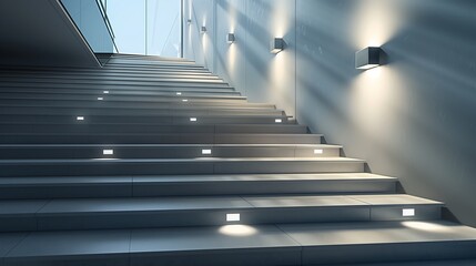 Wall Mural - a minimalist staircase with a clean, linear design and a series of recessed, wall-mounted lights