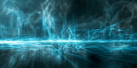 Poster - Blue binary code light streaks on black background symbolize data flow. Concept Technology, Data Visualization, Binary Code, Light Streaks, Black Background