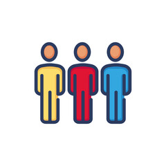 Wall Mural - Group of people line icon. Row, professional team of three isolated outline sign. People, friends, community concept. Vector illustration for web design and apps