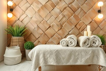 Sticker - Elegant spa treatment room with candles and soft lighting, creating a relaxing and rejuvenating atmosphere