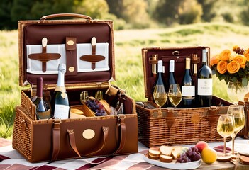 elegant picnic baskets sophisticated outings outdoor dining experiences, hamper, luxury, portable, stylish, chic, classy, romantic, wicker, insulated, handle,