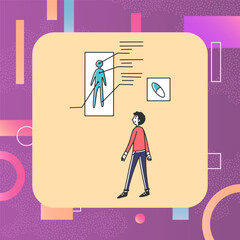 Poster - Man looking at result of body scanning through online app. Patient using internet service to examine health vector illustration. Healthcare, technology concept for banner, web design, landing page