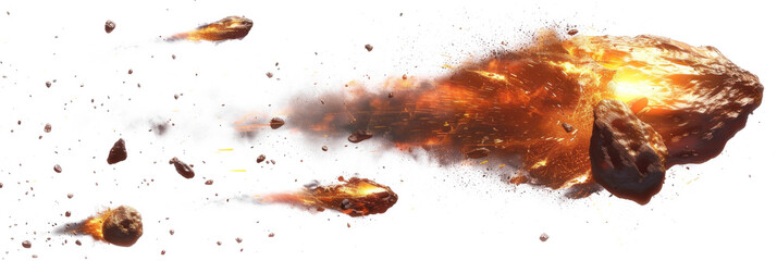 Wall Mural - Fiery Asteroids Colliding on Transparent Background