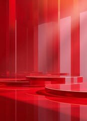 Poster - Elegant red gradient background with glass podiums for modern showcases