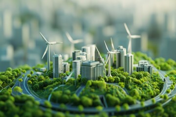 Sustainable Urban Development Concept with Wind Turbines and Green Architecture - Technological Innovation for Renewable Energy