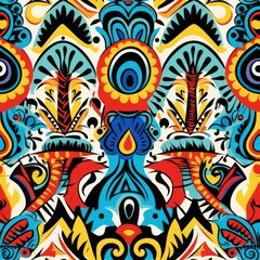 Wall Mural - Seamless Pattern of Colorful Geometric Pattern with Traditional Tribe Motifs
