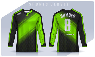 t-shirt sport design template, Long sleeve soccer jersey mockup for football club. uniform front and back view,Motocross jersey.	