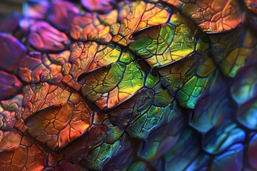 Poster - Closeup of a colorful iridescent material resembling an abstract textured landscape