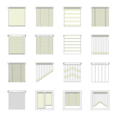 Wall Mural - Window Blind, Curtain and Jalousie Thin Line Icon Set Horizontal and Vertical View. Vector illustration of Icons