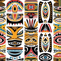 Wall Mural - Seamless Pattern of Colorful Geometric Pattern with Traditional Tribe Motifs