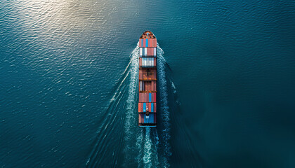 container ship sailing in the ocean top view