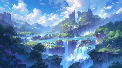 Wall Mural - The landscape is graced by a stunning waterfall