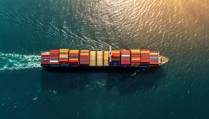 Wall Mural - container ship sailing in the ocean top view