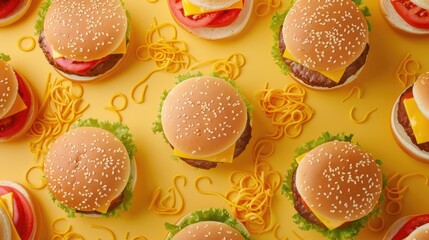 Sticker - Noodle burgers and Chinese vermicelli arranged neatly on the table